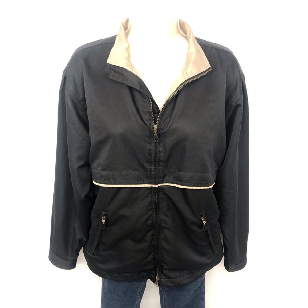 Cutter & Buck Black Tan Windbreaker Jacket Zip Front Durable Comfort Meets Style